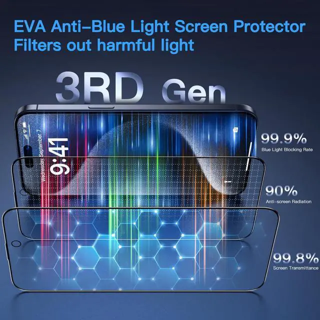 Alt view image 2 of 7 - Anti-Blue Light for iPhone 15 Pro Max Screen Protector
