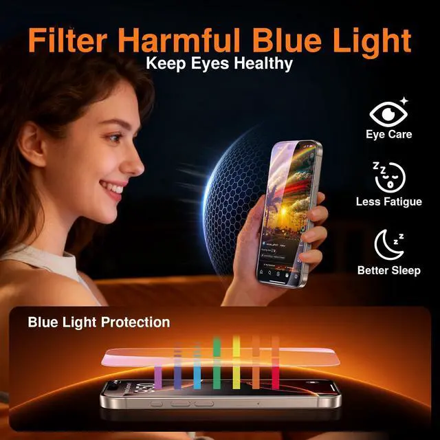 Alt view image 2 of 7 - 2 Pack for iPhone 16 Pro Max Screen Protector, Anti-Blue Light