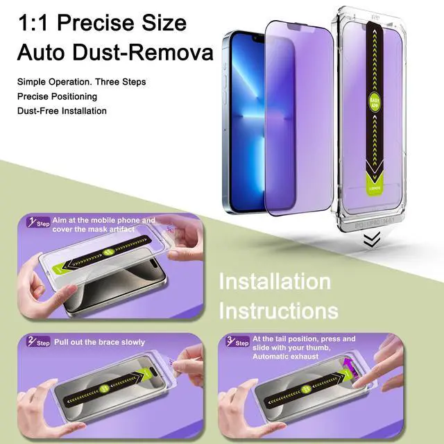 Alt view image 3 of 7 - 2 Pack Anti Blue Light Matte Screen Protector for iPhone 16e/13/13 Pro/14 (6.1-Inch),9H Tempered Glass,Anti-Glare,Full Coverage,Anti-Fingerprint,Auto Dust Removal,Bubble-Free