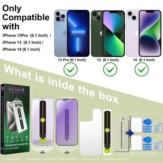 Alt view image 7 of 7 - 2 Pack Anti Blue Light Matte Screen Protector for iPhone 16e/13/13 Pro/14 (6.1-Inch),9H Tempered Glass,Anti-Glare,Full Coverage,Anti-Fingerprint,Auto Dust Removal,Bubble-Free