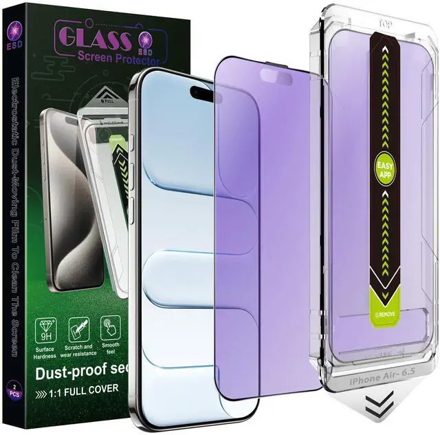 Main image of 2-Pack Anti Blue Light Blocking Matte Screen Protector for iPhone Air (6.5-Inch),Anti-Glare,9H Tempered Glass,Full Coverage,Anti-Fingerprint,Auto Dust Removal,Bubble-Free