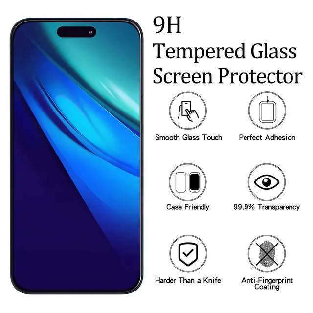 Alt view image 4 of 6 - 2 Pack Anti Blue Light Screen Protector for iPhone 15 Pro/ 14 Pro