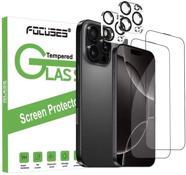Main image of Anti Blue Light Screen Protector for iPhone 16 Pro Max 2Pack+Camera Lens Protector 2Pack 2.5D Colorless Anti Blue Light Screen Protector 9H Tempered Glass for iPhone 16 Pro Max