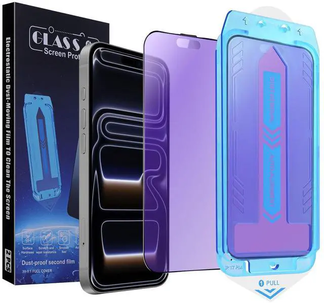 Main image of 2-Pack Anti Blue Light Matte Screen Protector for iPhone 17 Pro Max 6.9-inch,9H Tempered Glass, Full Coverage, Anti-Fingerprint, Auto Dust-Elimination, No Bubble, Easy Installation