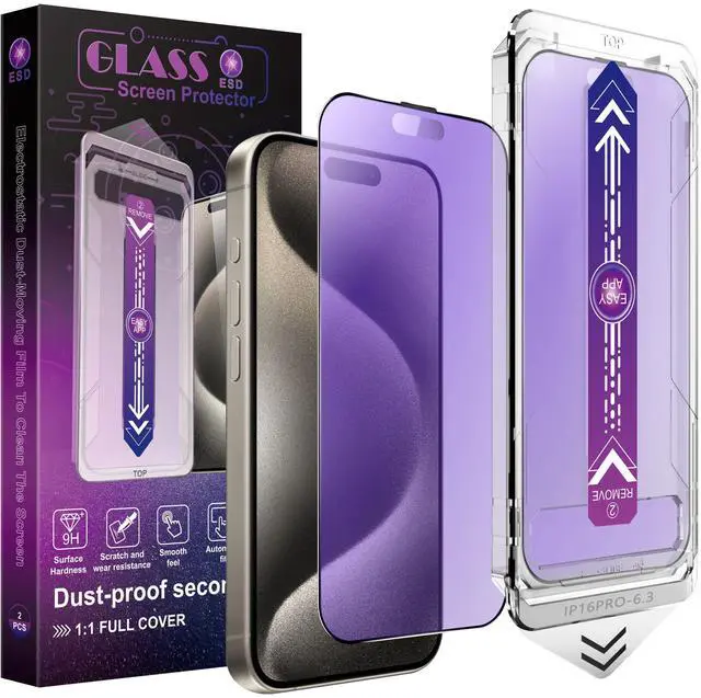 Main image of 2-Pack Anti Blue Light Matte Screen Protector for iPhone 16 Pro 6.3-Inch, Auto Dust Removal, No Bubbles, High Definition Clear, Easy Installation