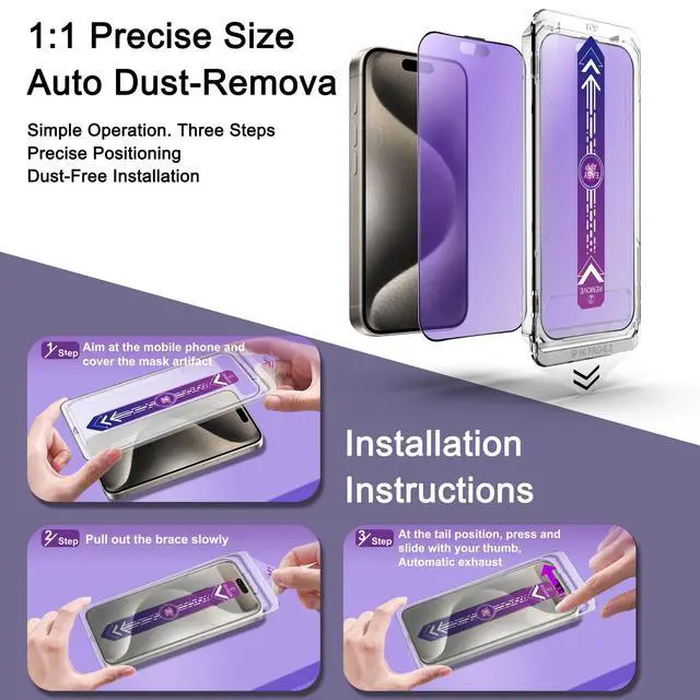 Alt view image 3 of 7 - 2-Pack Anti Blue Light Matte Screen Protector for iPhone 16 Pro 6.3-Inch, Auto Dust Removal, No Bubbles, High Definition Clear, Easy Installation