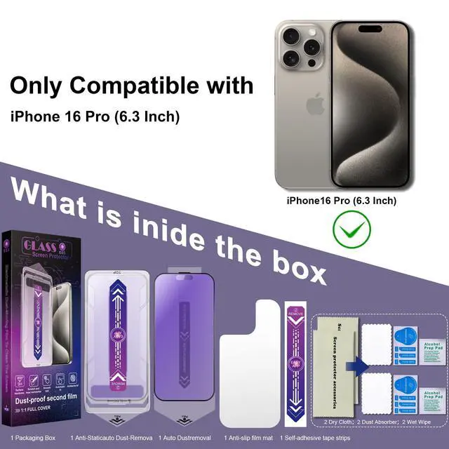 Alt view image 7 of 7 - 2-Pack Anti Blue Light Matte Screen Protector for iPhone 16 Pro 6.3-Inch, Auto Dust Removal, No Bubbles, High Definition Clear, Easy Installation