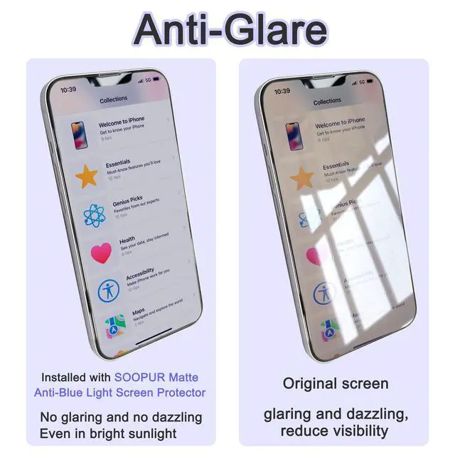 Alt view image 3 of 6 - 2 Pack Matte Anti Blue Light Screen Protector for iPhone 13 Pro Max/iPhone 14 Plus, Anti Glare, Blue Light Blocking, Eye Protection, Strong Hardness Scratch Resistant Tempered Glass Film