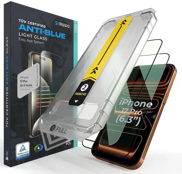 Main image of |2 Pack| for iPhone 17 Pro (6.3') Anti-Blue Light Screen Protector for iPhone | Scratch Resistant Tempered Glass | 3D Edge to Edge Coverage | Easy Installation Kit | Eye Safeguard TÜV Certified