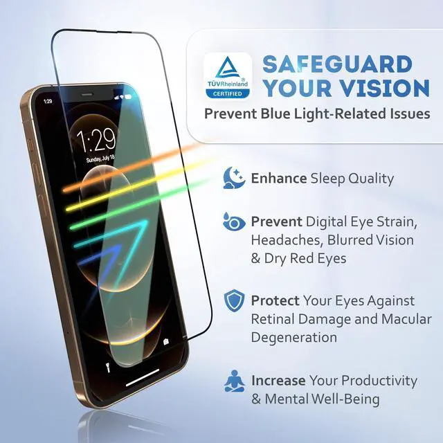 Alt view image 3 of 7 - |2 Pack| for iPhone 17 Pro (6.3') Anti-Blue Light Screen Protector for iPhone | Scratch Resistant Tempered Glass | 3D Edge to Edge Coverage | Easy Installation Kit | Eye Safeguard TÜV Certified