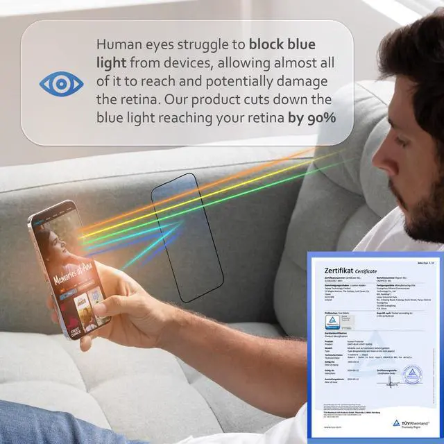 Alt view image 7 of 7 - |2 Pack| for iPhone 17 Pro (6.3') Anti-Blue Light Screen Protector for iPhone | Scratch Resistant Tempered Glass | 3D Edge to Edge Coverage | Easy Installation Kit | Eye Safeguard TÜV Certified