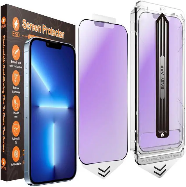 Main image of [2-Pack Blue Light Blocking Matte Screen Protector for iPhone 17e/16e/14/13 Pro/13, Anti-Glare Tempered Glass with Dust-Free Installation Frame, Anti-Fingerprint, Oil Resistant, Bubble-Free