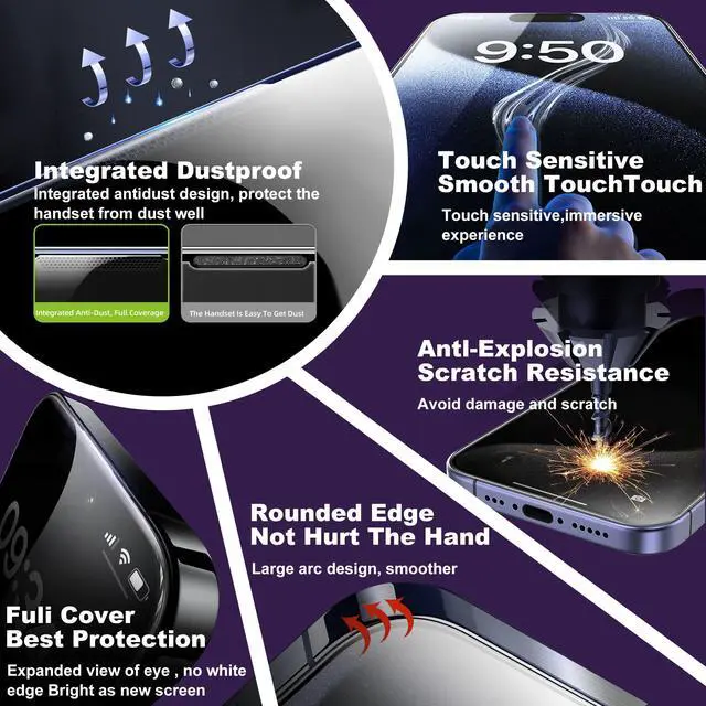 Alt view image 7 of 7 - [2-Pack Blue Light Blocking Matte Screen Protector for iPhone 17e/16e/14/13 Pro/13, Anti-Glare Tempered Glass with Dust-Free Installation Frame, Anti-Fingerprint, Oil Resistant, Bubble-Free