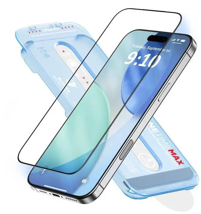 Main image of NanoArmour ONETIME MAX for iPhone 17 Pro Screen Protector: Clear Anti-Blue Light Screen Protector,Infinity Edge, Military-Grade Tempered Glass, Durable, Easy Install, Dust-Free