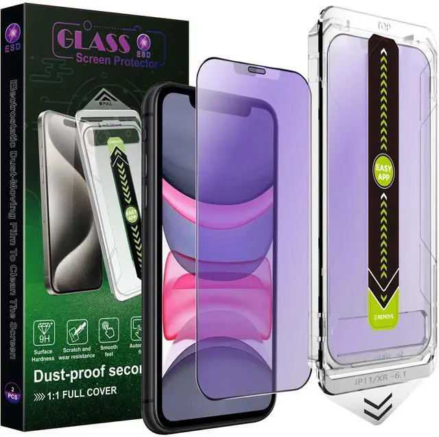 Main image of (2-Pack Anti Blue Light Matte Screen Protector for iPhone 11/XR (6.1-Inch),9H Tempered Glass,Anti-Glare,Full Coverage,Anti-Fingerprint,Auto Dust Removal,Bubble-Free