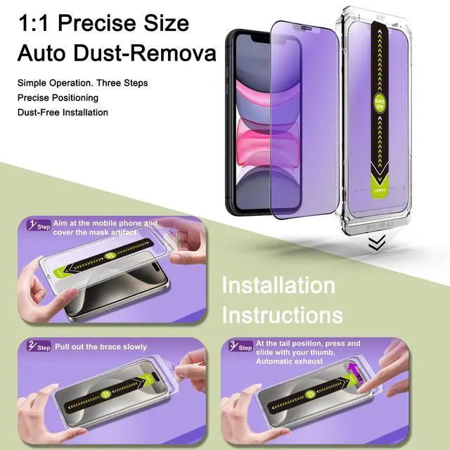 Alt view image 3 of 7 - (2-Pack Anti Blue Light Matte Screen Protector for iPhone 11/XR (6.1-Inch),9H Tempered Glass,Anti-Glare,Full Coverage,Anti-Fingerprint,Auto Dust Removal,Bubble-Free