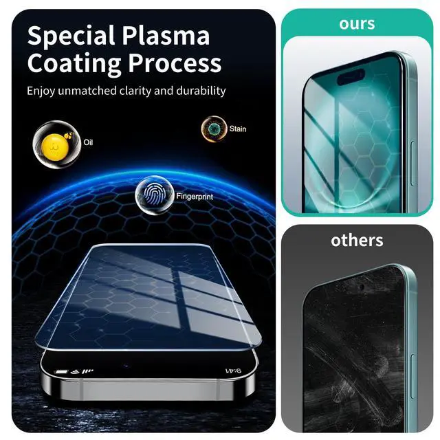Alt view image 5 of 7 - 2-Pack Anti-Blue Light Screen Protector for iPhone 16/15, Tempered Glass Film, Impact-Protection, HD, Anti-Shatter, Anti-Scratch, 9H Hardness, Case Friendly, Bubble Free