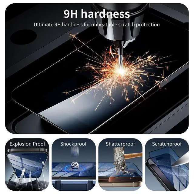 Alt view image 4 of 7 - 2-Pack Anti-Blue Light Screen Protector for iPhone 16/15, Tempered Glass Film, Impact-Protection, HD, Anti-Shatter, Anti-Scratch, 9H Hardness, Case Friendly, Bubble Free