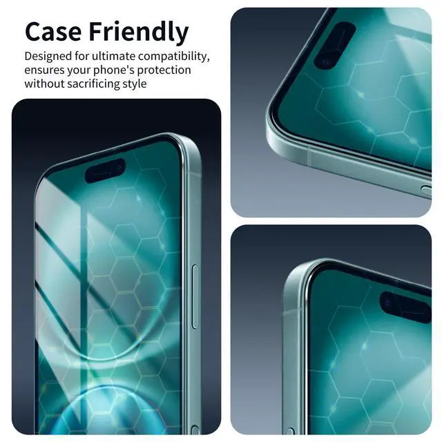 Alt view image 6 of 7 - 2-Pack Anti-Blue Light Screen Protector for iPhone 16/15, Tempered Glass Film, Impact-Protection, HD, Anti-Shatter, Anti-Scratch, 9H Hardness, Case Friendly, Bubble Free