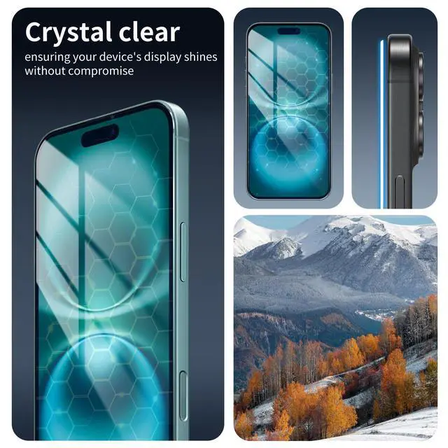 Alt view image 7 of 7 - 2-Pack Anti-Blue Light Screen Protector for iPhone 16/15, Tempered Glass Film, Impact-Protection, HD, Anti-Shatter, Anti-Scratch, 9H Hardness, Case Friendly, Bubble Free