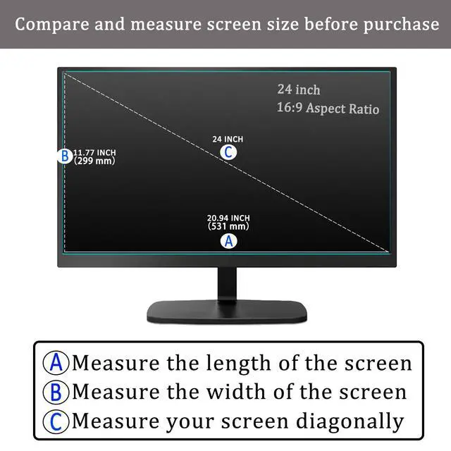 Alt view image 2 of 7 - 24 Inch Anti Blue Light Screen Protector for Universal 24" 16:9 Standard/Curved Monitor & Touchscreen, (20.94 X 11.77 inches Screen Size) Blue Light Blocking & Anti Glare Screen Filter
