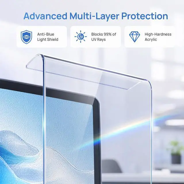 Alt view image 2 of 7 - Anti Blue Light Blocking Screen Protector Panel for 14-15.6 inch Diagonal Laptop, Notebook,Monitor,Portable Displays -Anti-UV Eye Protection - Widescreen Laptop Frame Hanging Type(W 14.2" X H 8.6")