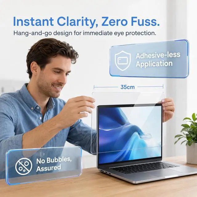 Alt view image 6 of 7 - Anti Blue Light Blocking Screen Protector Panel for 14-15.6 inch Diagonal Laptop, Notebook,Monitor,Portable Displays -Anti-UV Eye Protection - Widescreen Laptop Frame Hanging Type(W 14.2" X H 8.6")