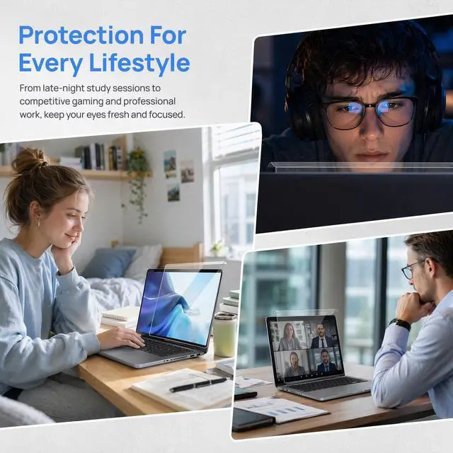 Alt view image 7 of 7 - Anti Blue Light Blocking Screen Protector Panel for 14-15.6 inch Diagonal Laptop, Notebook,Monitor,Portable Displays -Anti-UV Eye Protection - Widescreen Laptop Frame Hanging Type(W 14.2" X H 8.6")