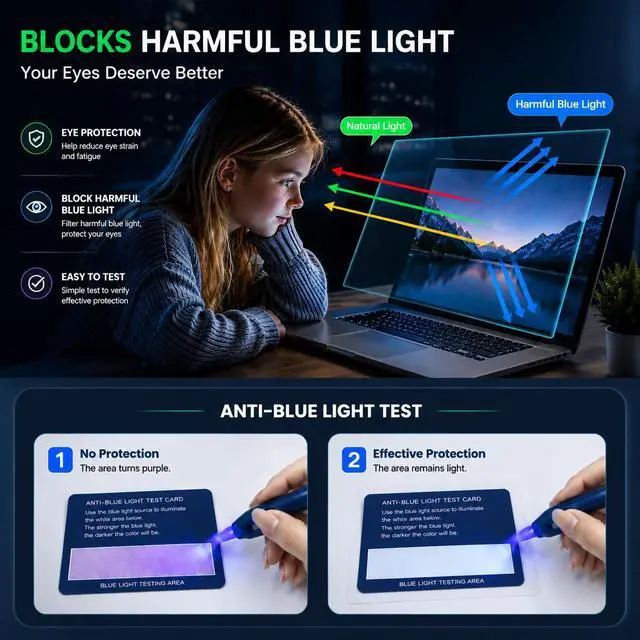 Alt view image 3 of 7 - 15.6" Laptop Screen Protector Blue Light Glare Filter Compatible with 15.6" HP/Dell/ASUS/Samsung/Lenovo/Acer/MSI/Razer Blade/LG Gram/SGIN 15.6 inch 16:9 Aspect Laptop, Eye Protection Blue Light Filter