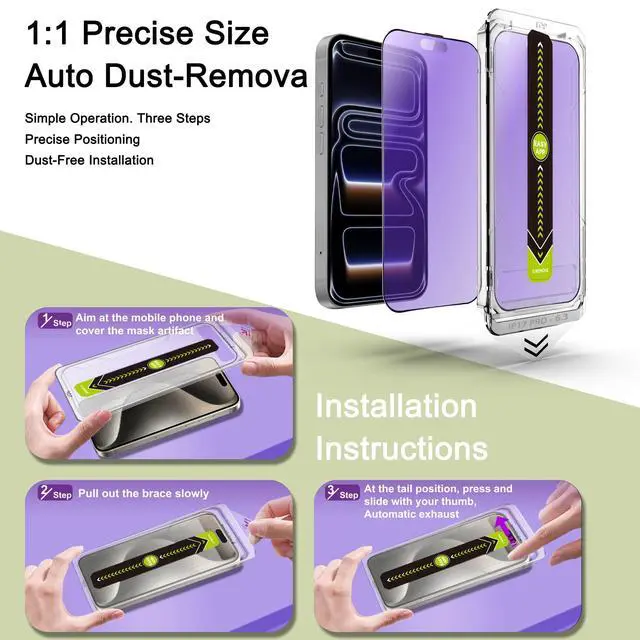 Alt view image 3 of 7 - 2-Pack Anti Blue Light Blocking Matte Screen Protector for iPhone 17 Pro (6.3-Inch),Anti-Glare,9H Tempered Glass,Full Coverage,Anti-Fingerprint,Auto Dust Removal,Bubble-Free
