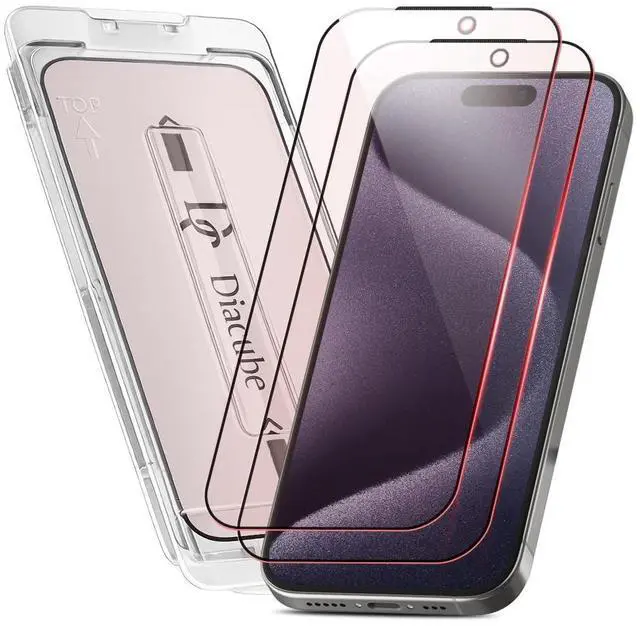 Main image of 2-Pack Red Light Converter Screen Protector for iPhone 15 Pro Max, Quantum Dot Technology Converts Blue Light to Red Light for Better Sleep & Eye Comfort, 9H Tempered Glass with Easy-Install Frame