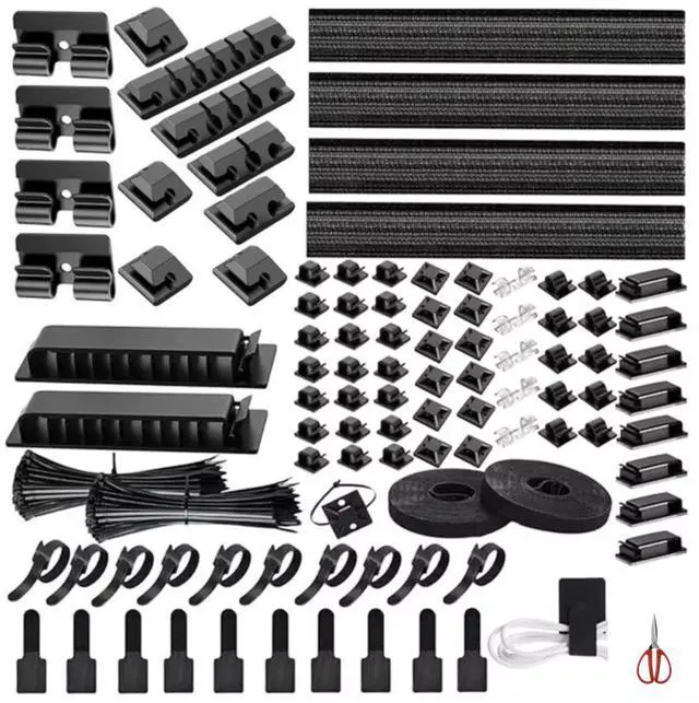 Main image of 314 Piece Cord Organizer & Cable Management Set, All in One Desk and TV Cable Management Kit with Clips, Sleeves, Ties, Mounts for Home Office Perfect Tech Organizer Scissors & Travel Case Included
