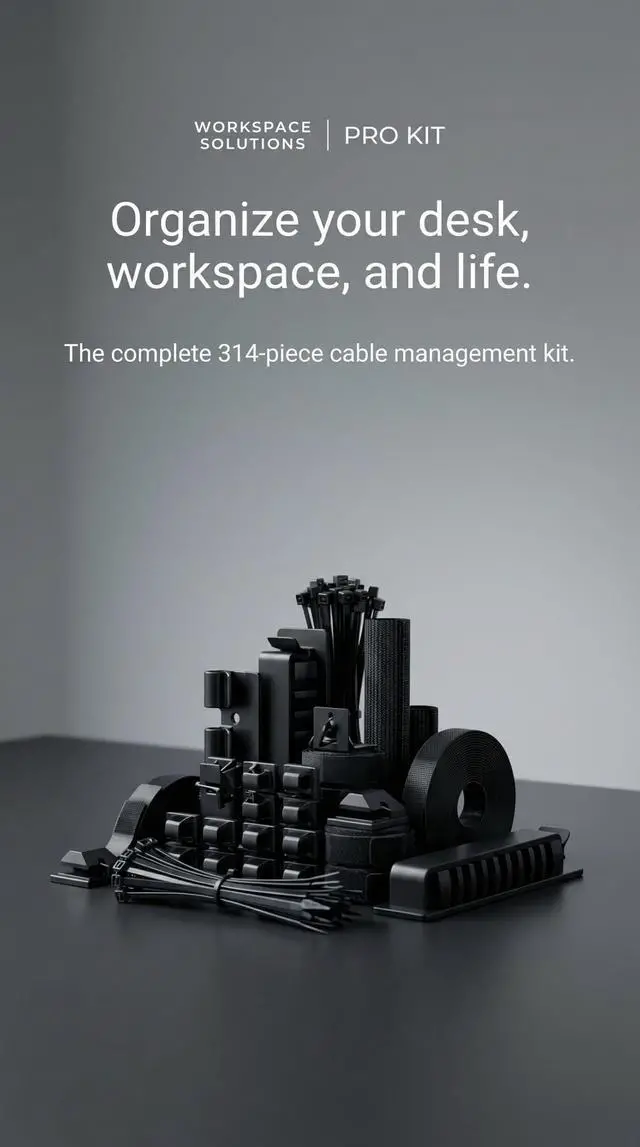 Alt view image 3 of 7 - 314 Piece Cord Organizer & Cable Management Set, All in One Desk and TV Cable Management Kit with Clips, Sleeves, Ties, Mounts for Home Office Perfect Tech Organizer Scissors & Travel Case Included