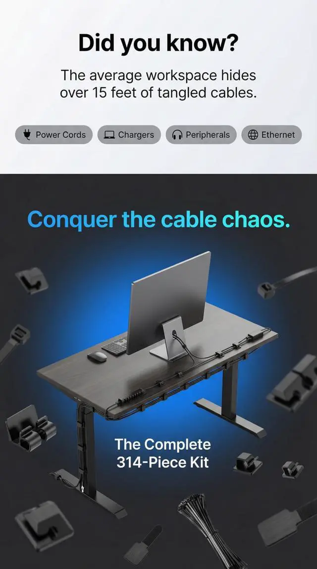 Alt view image 5 of 7 - 314 Piece Cord Organizer & Cable Management Set, All in One Desk and TV Cable Management Kit with Clips, Sleeves, Ties, Mounts for Home Office Perfect Tech Organizer Scissors & Travel Case Included