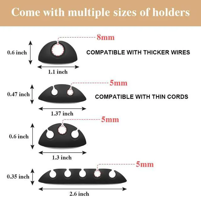 Alt view image 2 of 7 - 16pcs Cord Organizer for Nightstand Phone Charger Cables (Black)