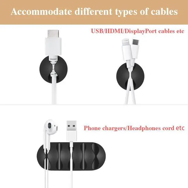Alt view image 5 of 7 - 16pcs Cord Organizer for Nightstand Phone Charger Cables (Black)