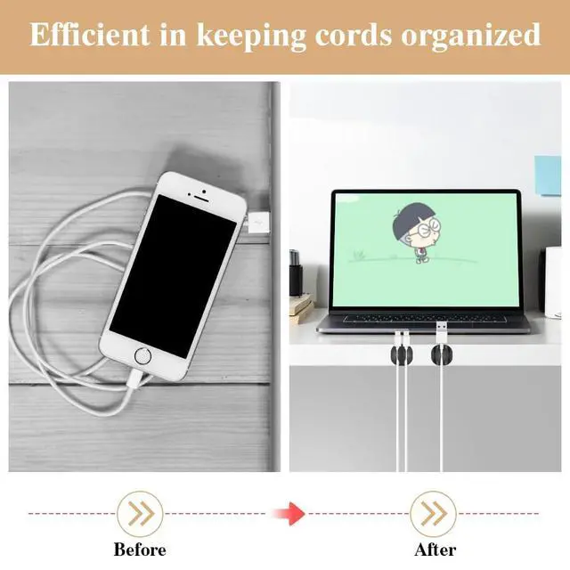Alt view image 4 of 7 - 16pcs Cord Organizer for Nightstand Phone Charger Cables (Black)