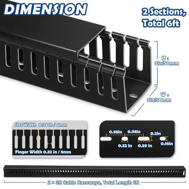 Alt view image 2 of 5 - 2"H x 2"W Cable Raceway, 6ft Under Desk Wire Management Channel Black