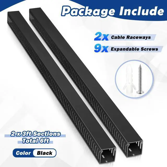 Alt view image 5 of 5 - 2"H x 2"W Cable Raceway, 6ft Under Desk Wire Management Channel Black