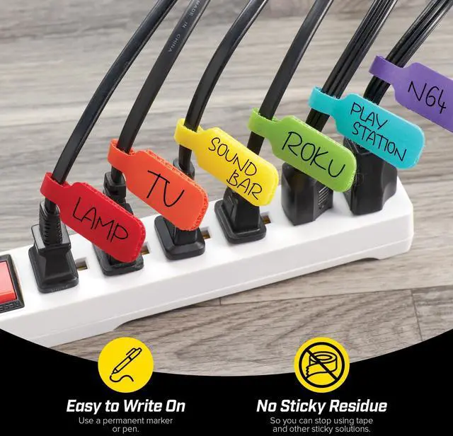 Alt view image 2 of 7 - Cable Labels, Medium, Multi-Color (30-Pack) Write On Cord Tags for Wire Management and Identification