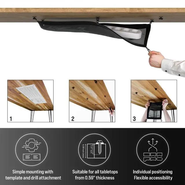 Alt view image 3 of 7 - Cable Management net - Under Desk Cable Management Tray - Cable net - Wire Management Under Desk - Cord Organizer