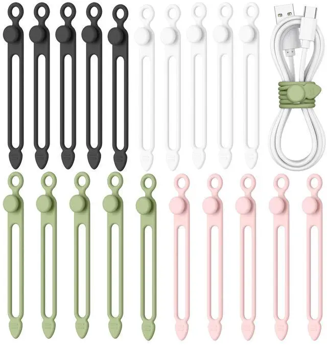 Main image of 20 Pcs Silicone Cable Ties, Reusable Cord Organizer Cable for Electronics, Office, Home Travel Essentials, Earphone, Phone Charger