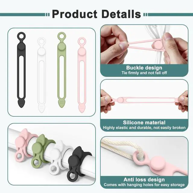 Alt view image 3 of 7 - 20 Pcs Silicone Cable Ties, Reusable Cord Organizer Cable for Electronics, Office, Home Travel Essentials, Earphone, Phone Charger