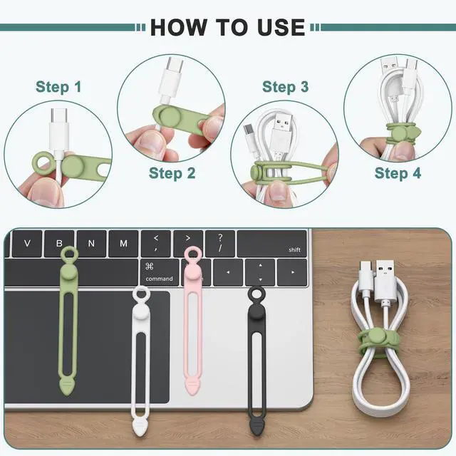 Alt view image 4 of 7 - 20 Pcs Silicone Cable Ties, Reusable Cord Organizer Cable for Electronics, Office, Home Travel Essentials, Earphone, Phone Charger