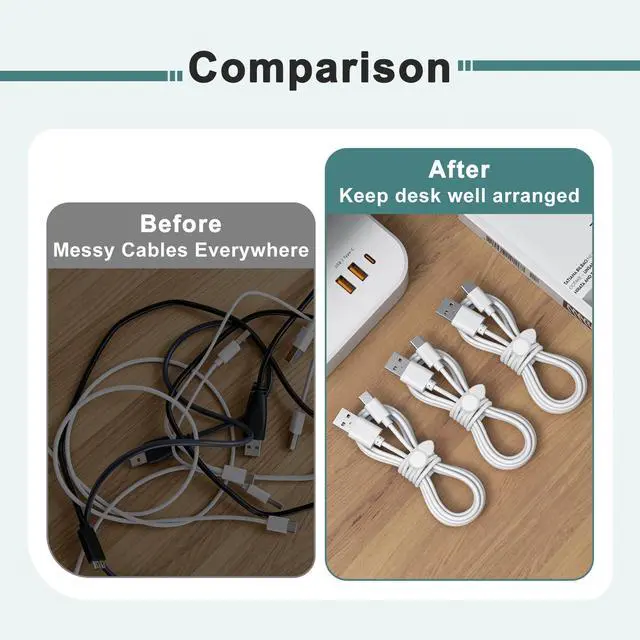 Alt view image 5 of 7 - 20 Pcs Silicone Cable Ties, Reusable Cord Organizer Cable for Electronics, Office, Home Travel Essentials, Earphone, Phone Charger