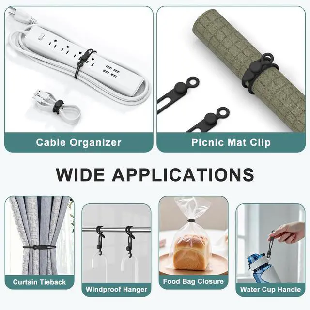 Alt view image 6 of 7 - 20 Pcs Silicone Cable Ties, Reusable Cord Organizer Cable for Electronics, Office, Home Travel Essentials, Earphone, Phone Charger