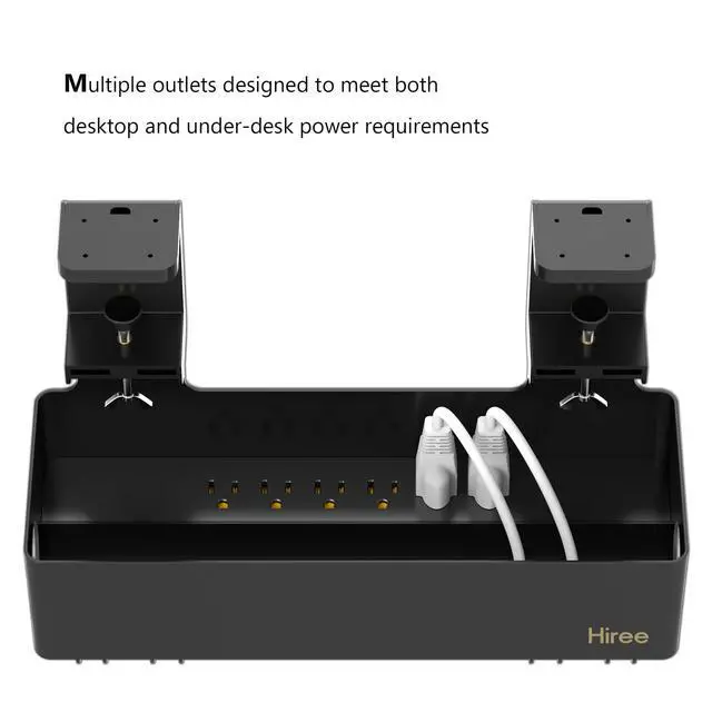 Alt view image 2 of 7 - Under Desk Cable Management Tray with 6 AC Power Outlet and Clamp Mount, No Drill Cord Storage Organizers for Wire Management, Standing Desk, Computer Cord Rack for Office & Home (Black)