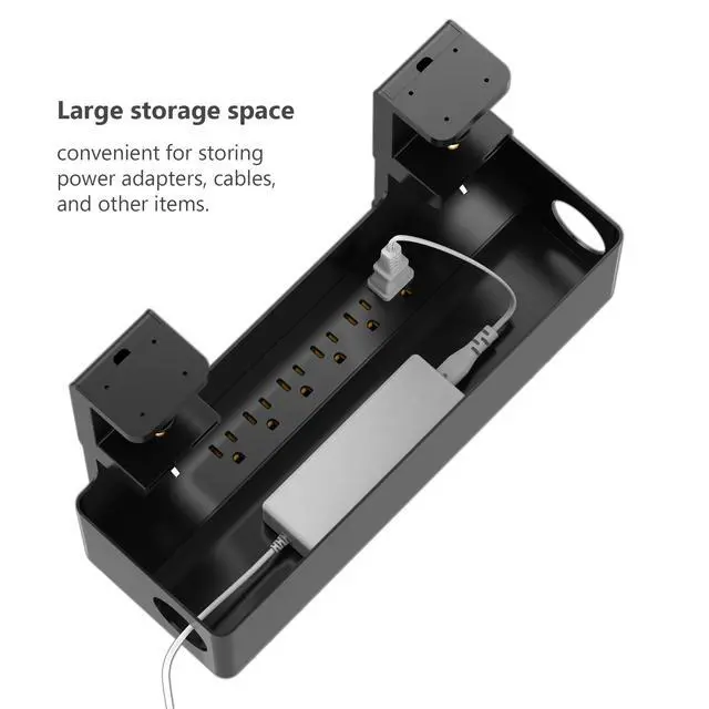 Alt view image 3 of 7 - Under Desk Cable Management Tray with 6 AC Power Outlet and Clamp Mount, No Drill Cord Storage Organizers for Wire Management, Standing Desk, Computer Cord Rack for Office & Home (Black)