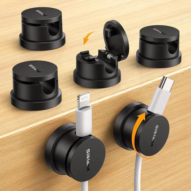 Main image of 6 Pack Snap-Lock Cable Clips, 360° Rotatable Cord Holder for Desk