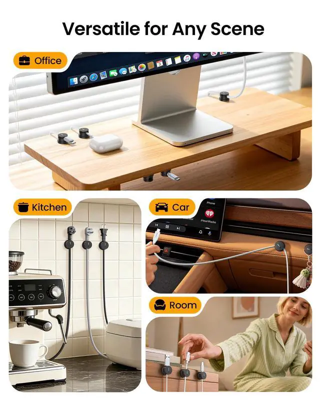 Alt view image 7 of 7 - 6 Pack Snap-Lock Cable Clips, 360° Rotatable Cord Holder for Desk